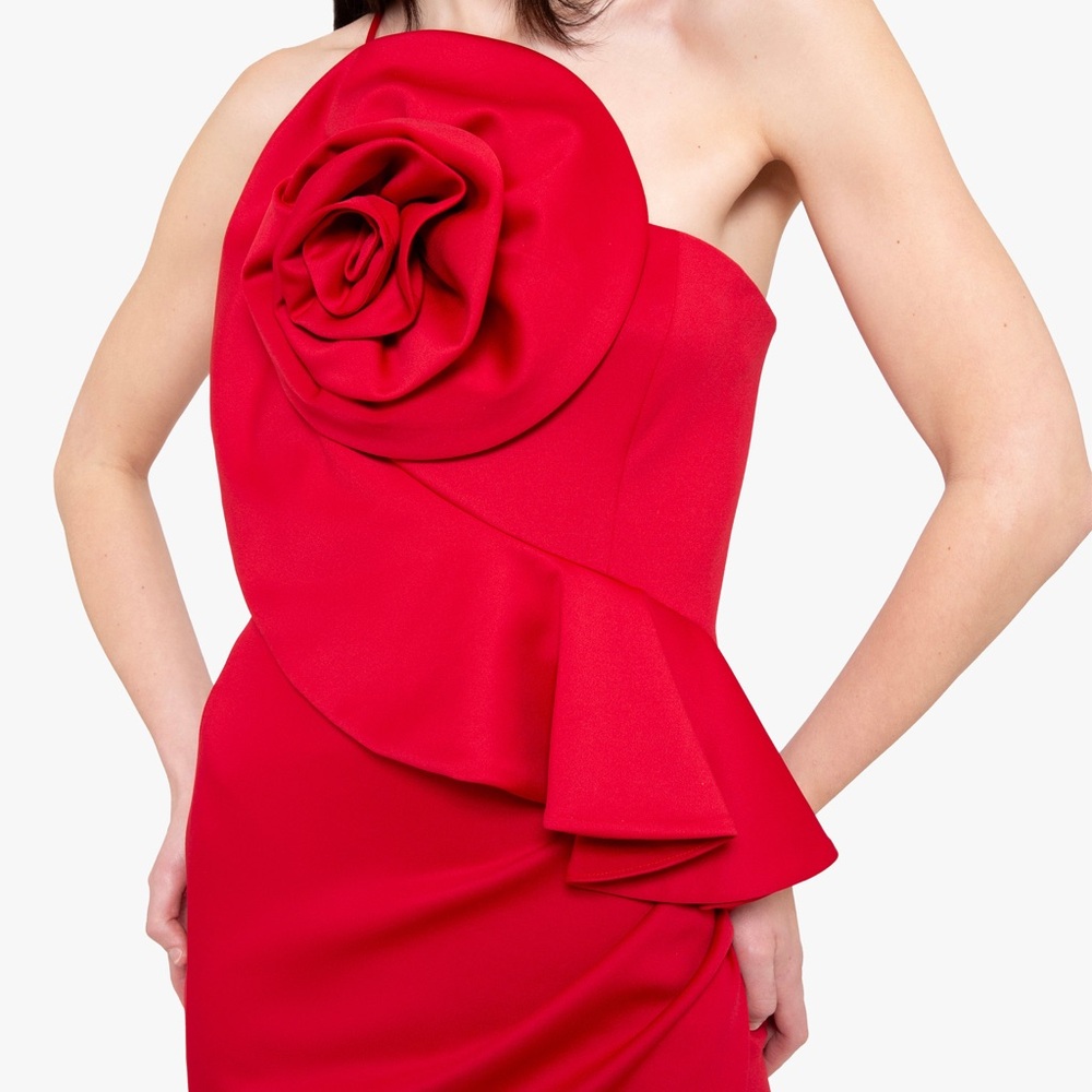 Black Halo Augustina Red Strapless Gown with Rose $595